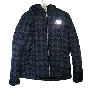 NEW BALANCE Zipper Hooded Puffer‎ Shearling Lined Jacket XL Blue Athletic Winter